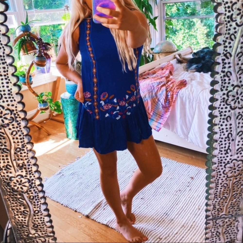 Blue Peplum Gypsy Boho Tribal Dress - Picture 3 of 5